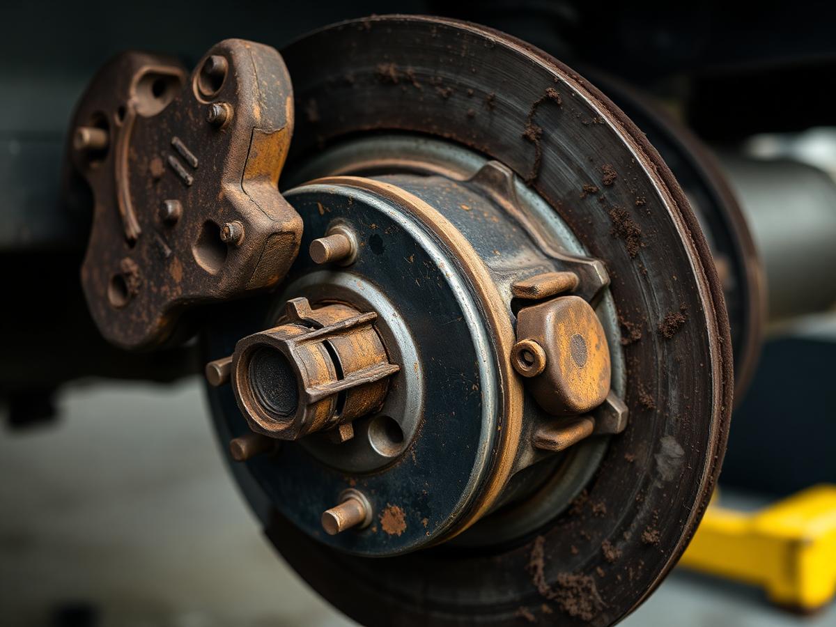 Worn and rusted brake rotor before Midas brake service